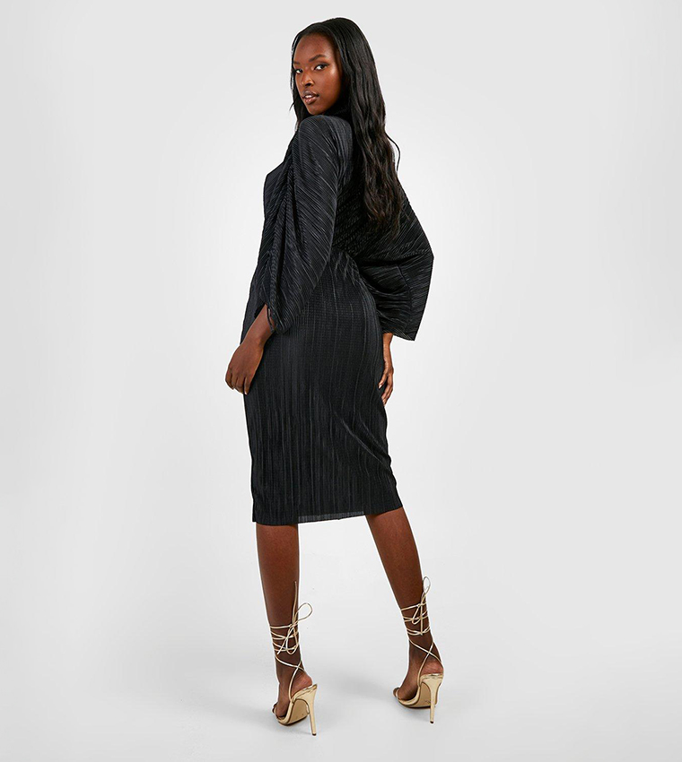 black plisse high neck midi dress Black Plisse Halterneck Midi Dress