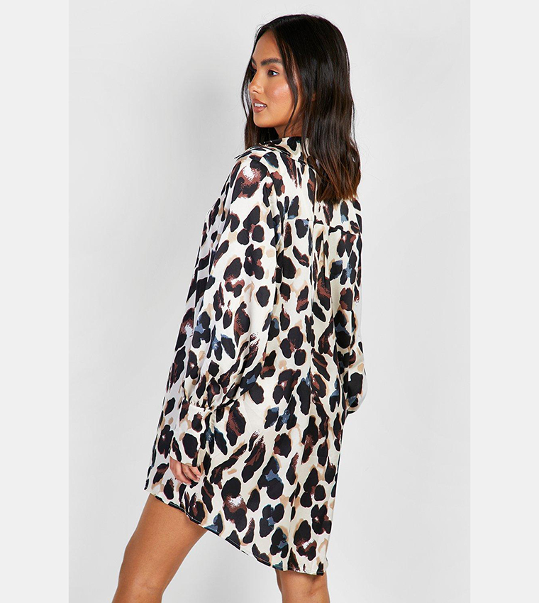 Buy Boohoo Leopard Print Oversized Shirt Dress In Multiple Colors ...