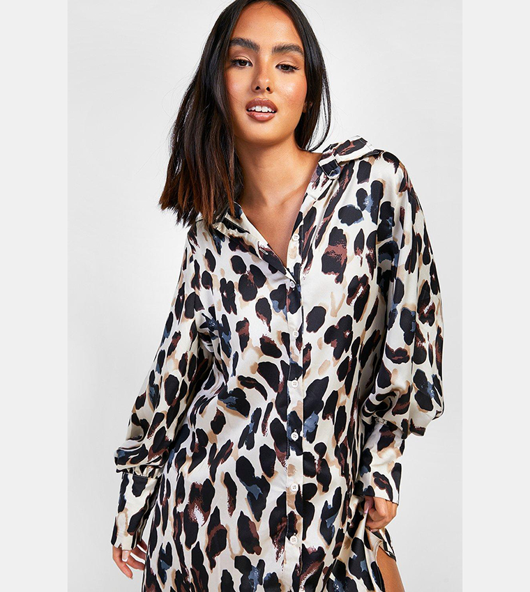 Buy Boohoo Leopard Print Oversized Shirt Dress In Multiple Colors ...