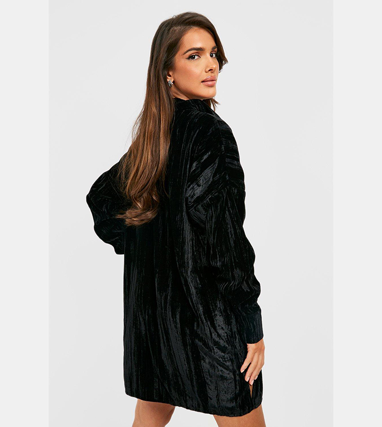 velvet oversized shirt dress Velvet Long Shirt Dress Black La Garonne