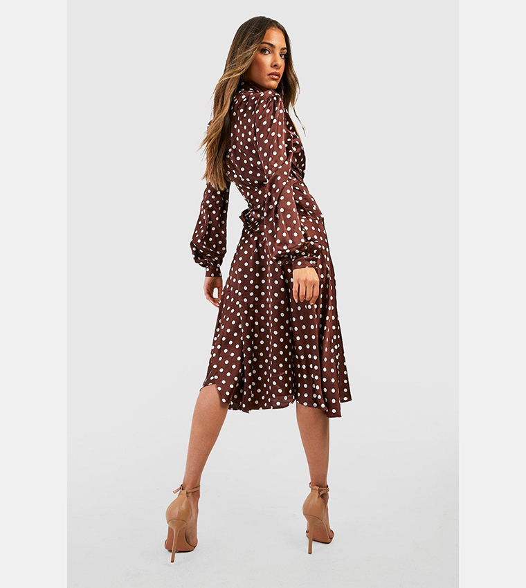 Polka Dot Wrap Belted Midi Dress
