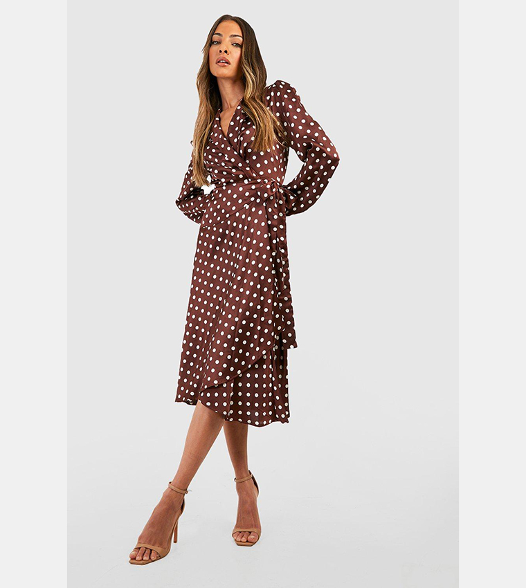 Polka Dot Wrap Belted Midi Dress