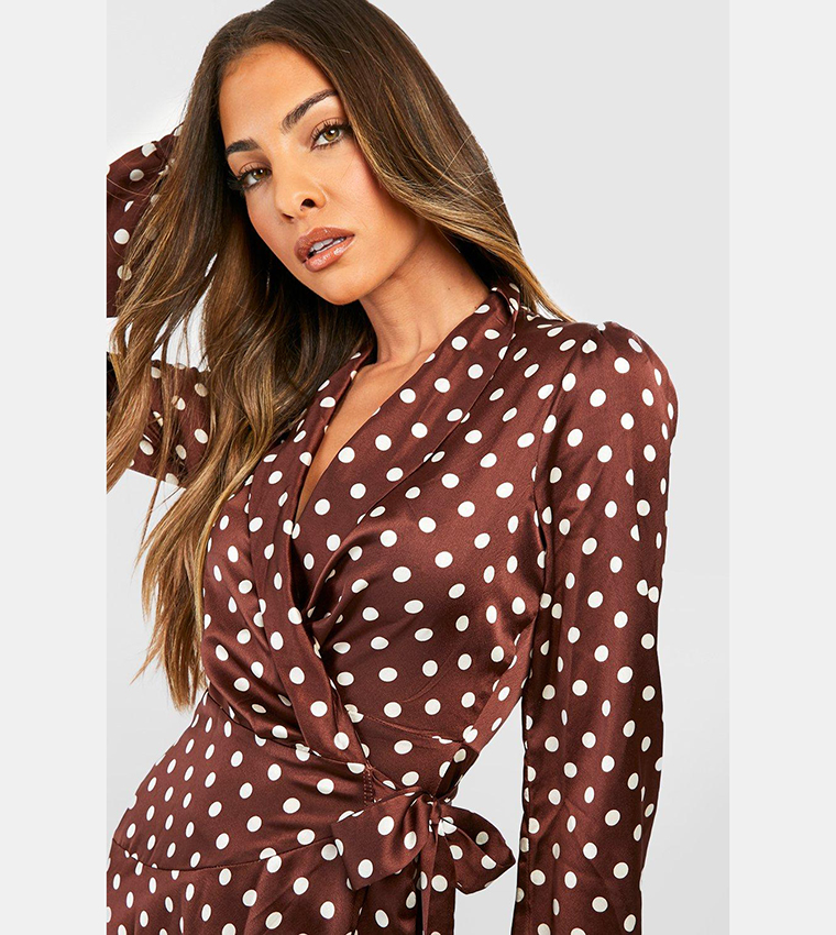 Polka Dot Wrap Belted Midi Dress