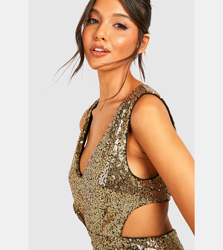 Sequin Plunge Mini Party Dress