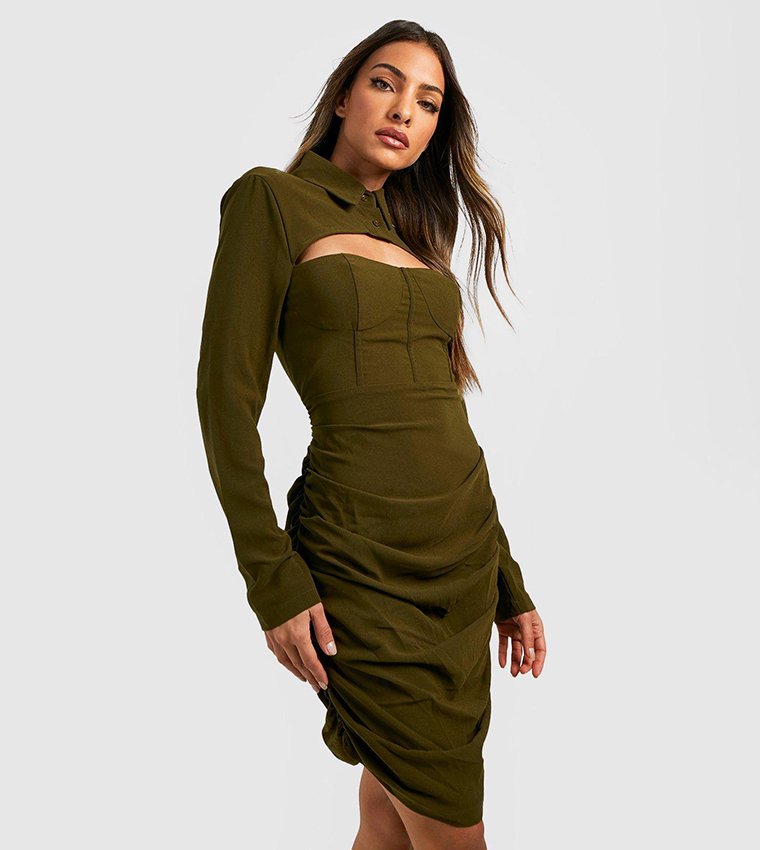 Buy Boohoo Corset Detail Cut Out Mini Dress In Khaki 6thStreet Bahrain