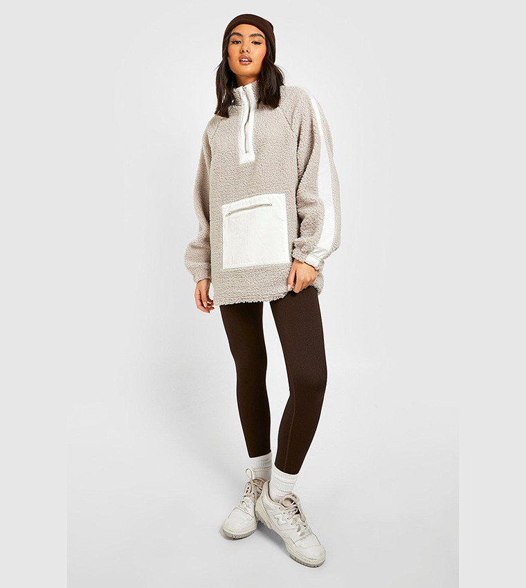 Buy Boohoo Premium Borg Nylon Half Zip Sweater In Grey 6thStreet Kuwait