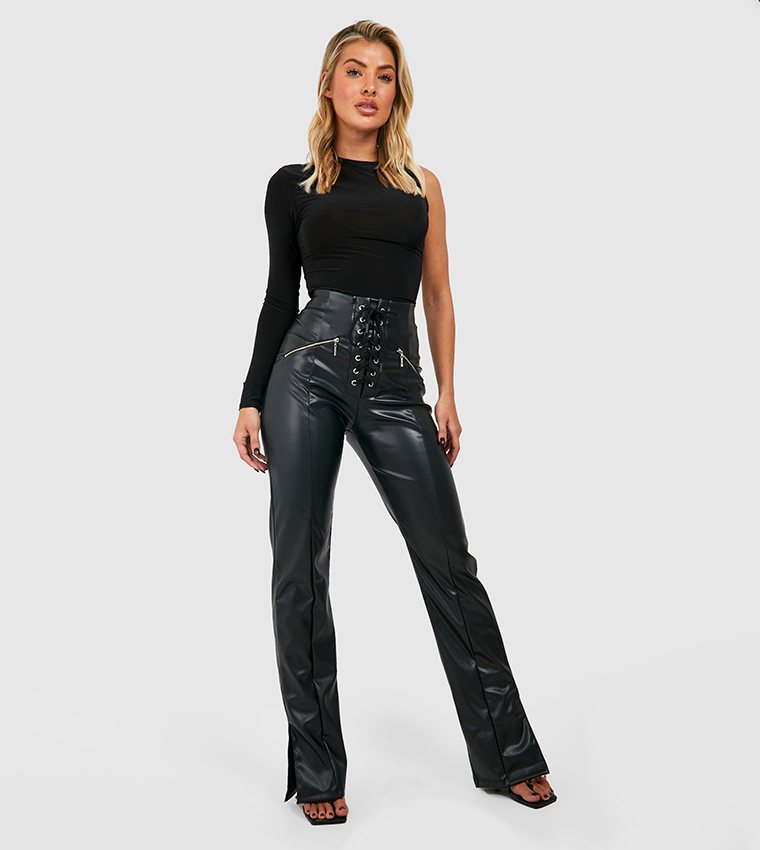 Waist Boohoo Lace Up Jeans Boohoo Leather Lace Pants Boohoo Tie