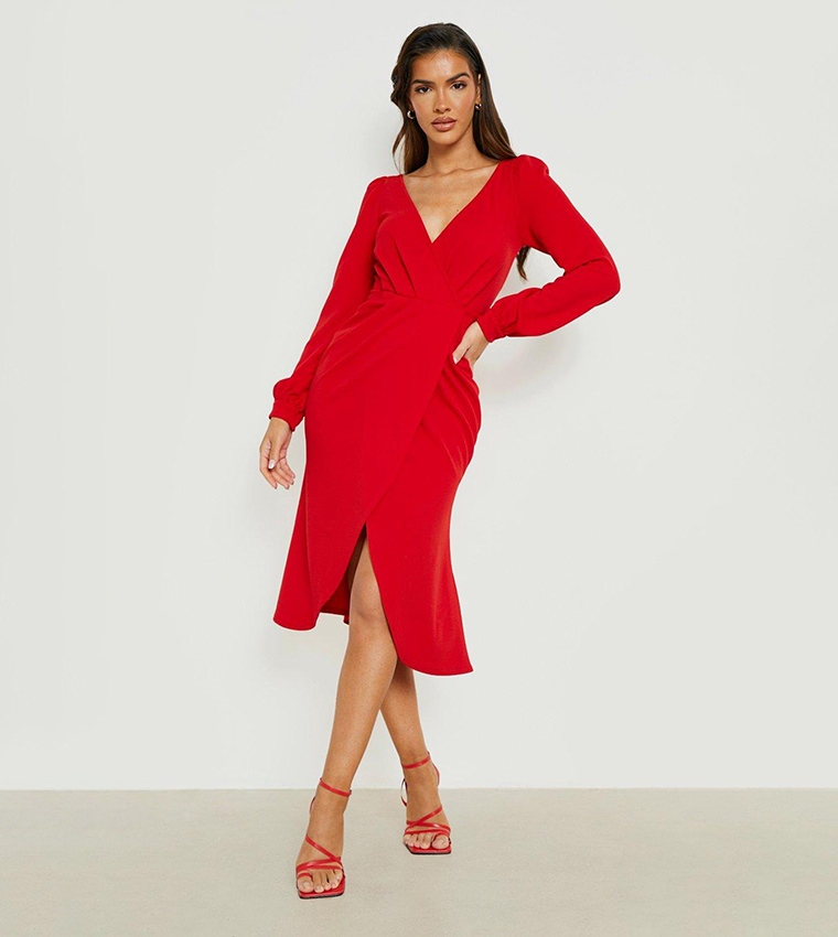 off the shoulder wrap midi dress boohoo Black Plus Off Shoulder Wrap Midi Dress