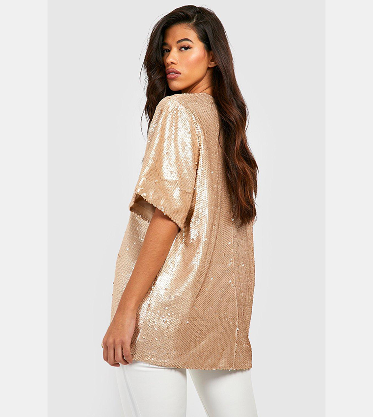 Beige Sequin Printed T-Shirt