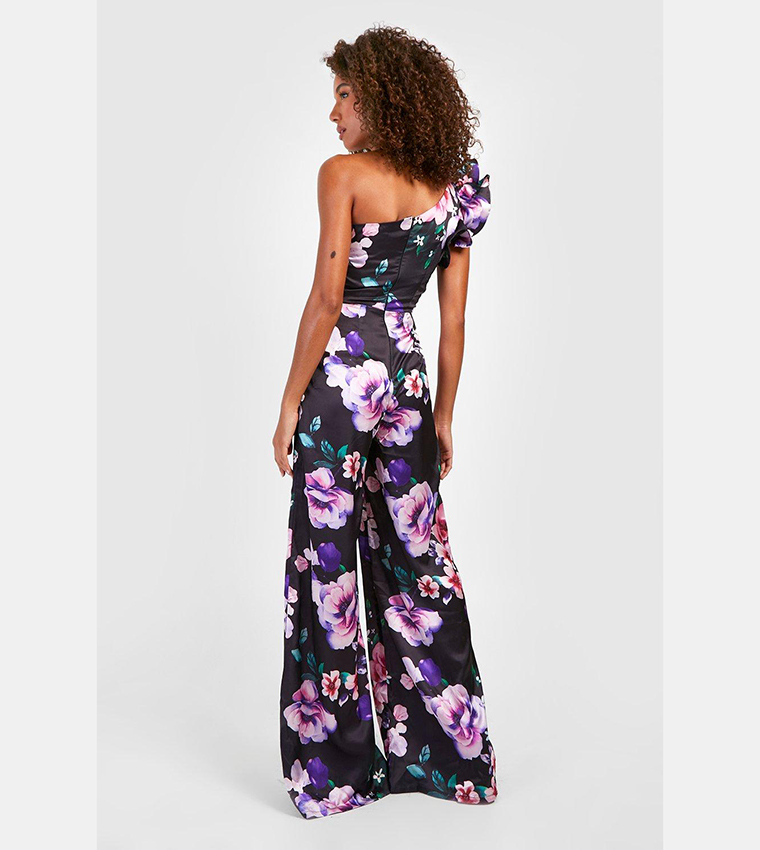 Buy Boohoo Floral One Shoulder Ruffle Jumpsuit In Black | 6thStreet Kuwait
