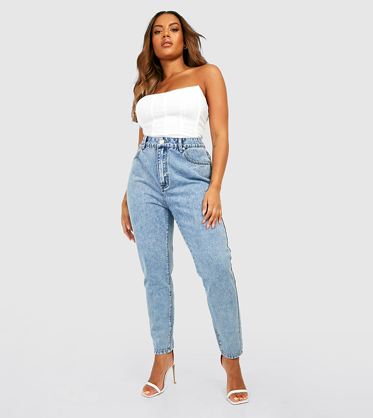 Trendyol Curve Blue High Waist Elastic Waist Mom Jeans