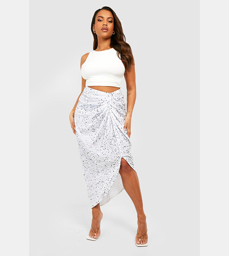 Boohoo Plus Plus Size Sequin Maxi Skirt Boohoo One Shoulder Top