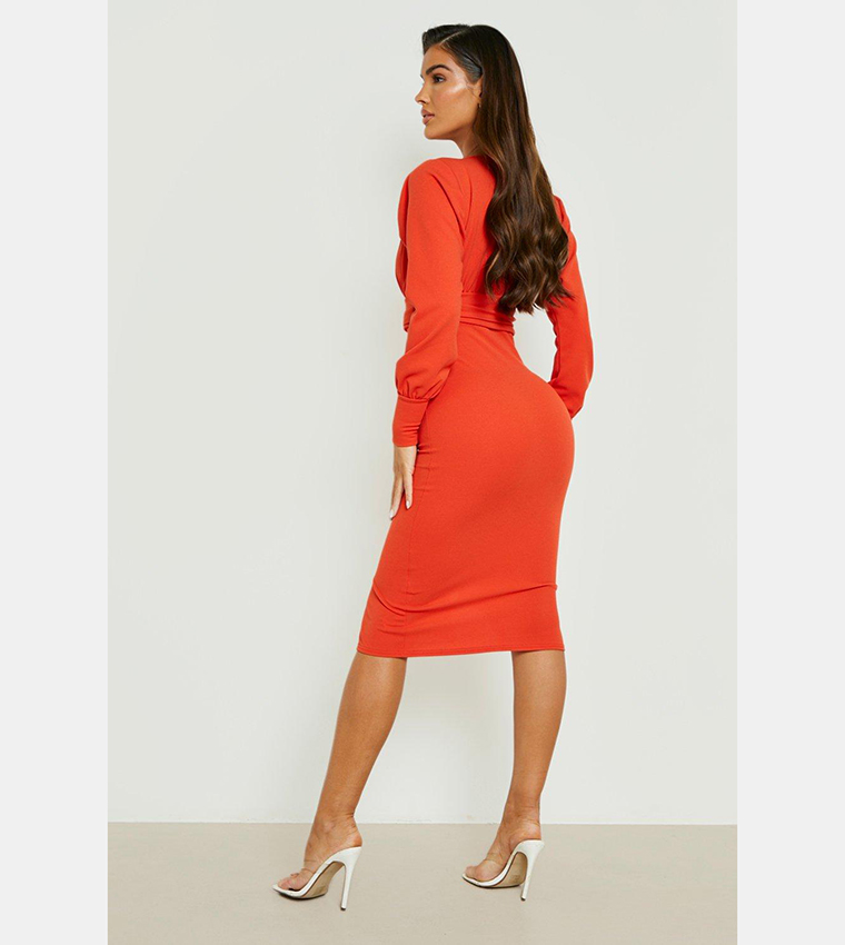 Orange plunge clearance dress