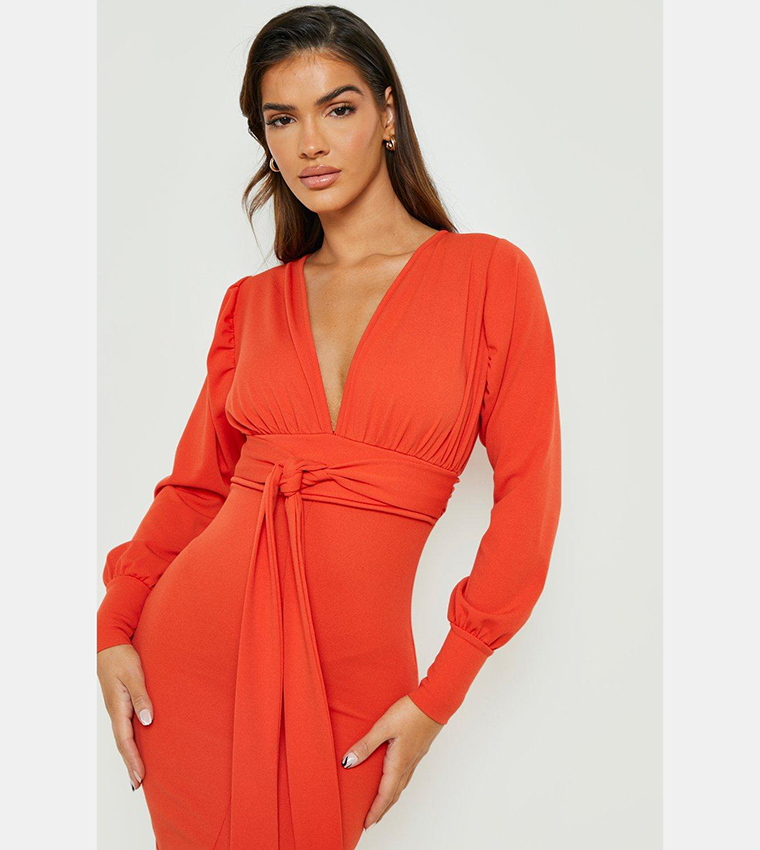 Orange shop plunge dress