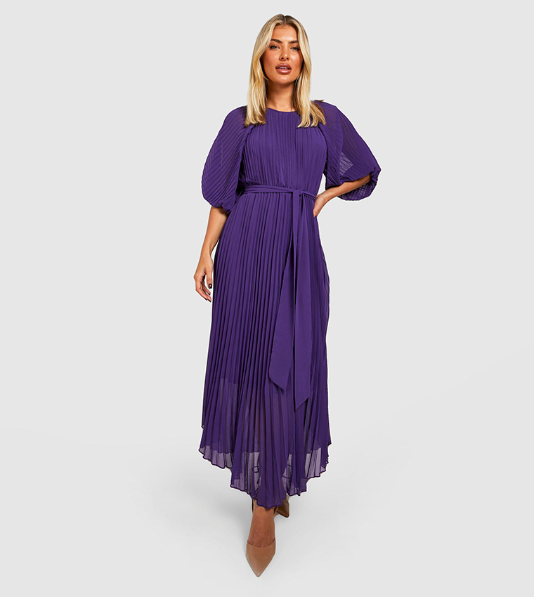 boohoo pleated puff sleeve midi dress Black Puff Sleeve Pleated Skirt Midi Dress