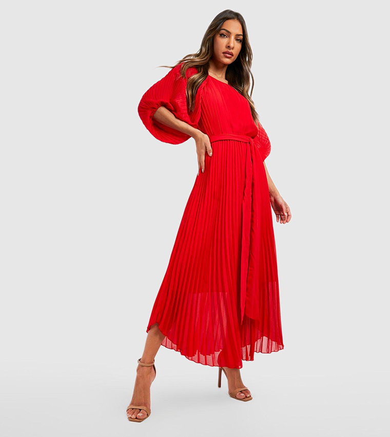 boohoo pleated puff sleeve midi dress Plum Oasis Petite Lace Puff Sleeve Pleated Midi Dress