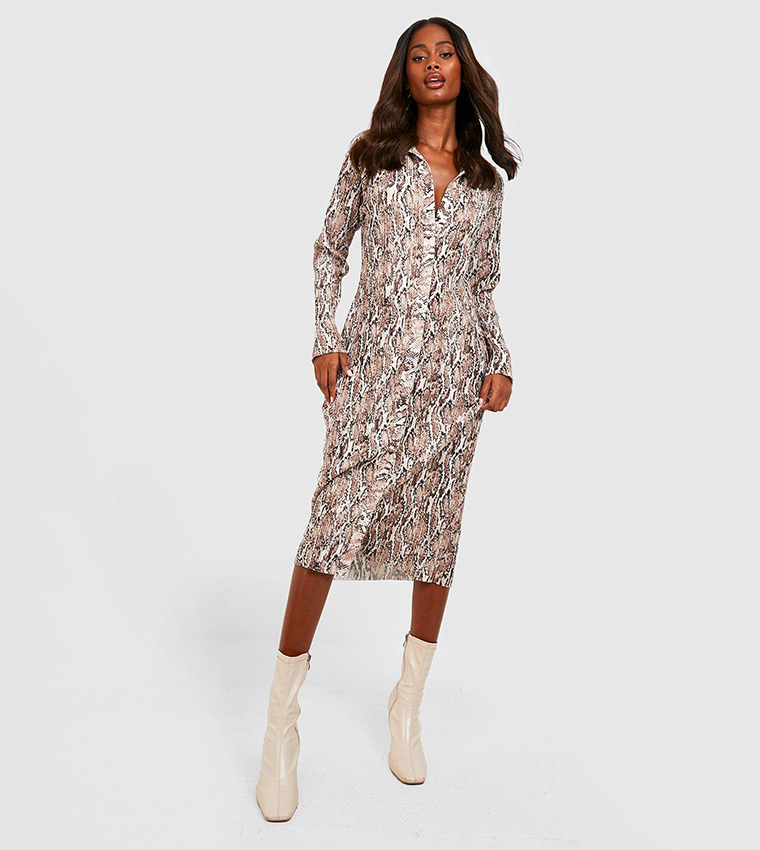 Boohoo snake print shirt dress hotsell