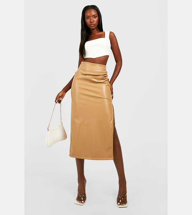 Brown leather skirt boohoo hotsell