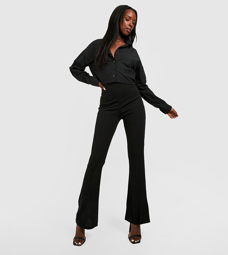 Seam Front Split Hem Flared Trousers