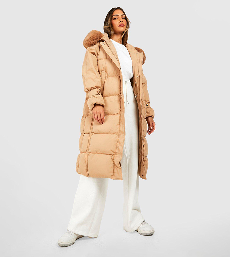Buy Boohoo Luxe Faux Fur Trim Parka Jacket In Beige | 6thStreet Saudi ...