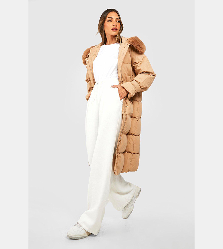 Buy Boohoo Luxe Faux Fur Trim Parka Jacket In Beige | 6thStreet Saudi ...
