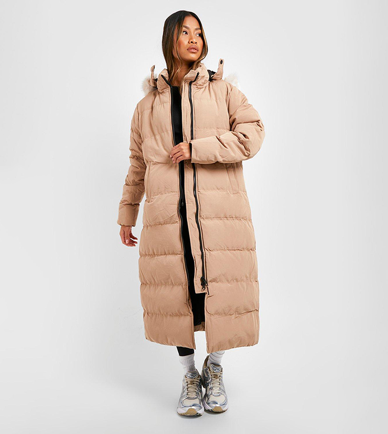 Buy Boohoo Faux Fur Trim Premium Parka Jacket In Beige