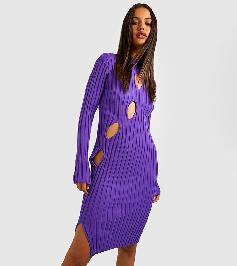 Wide Rib Polo Collar Knitted Dress