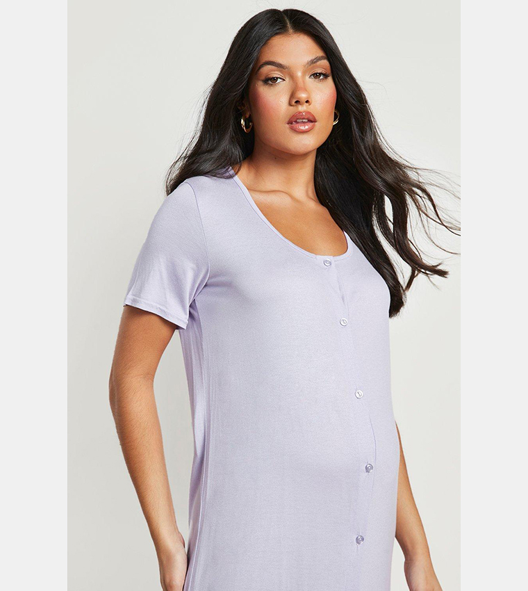 Buy Boohoo Maternity Midi Button Front Nightdress In Purple 6thStreet Qatar