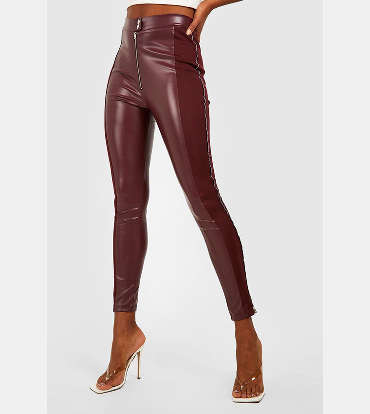 Buy Boohoo Biker Skinny Pu Leggings In Red 6thStreet Oman