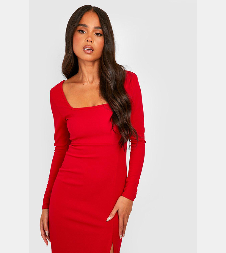 Long sleeve side hot sale split dress