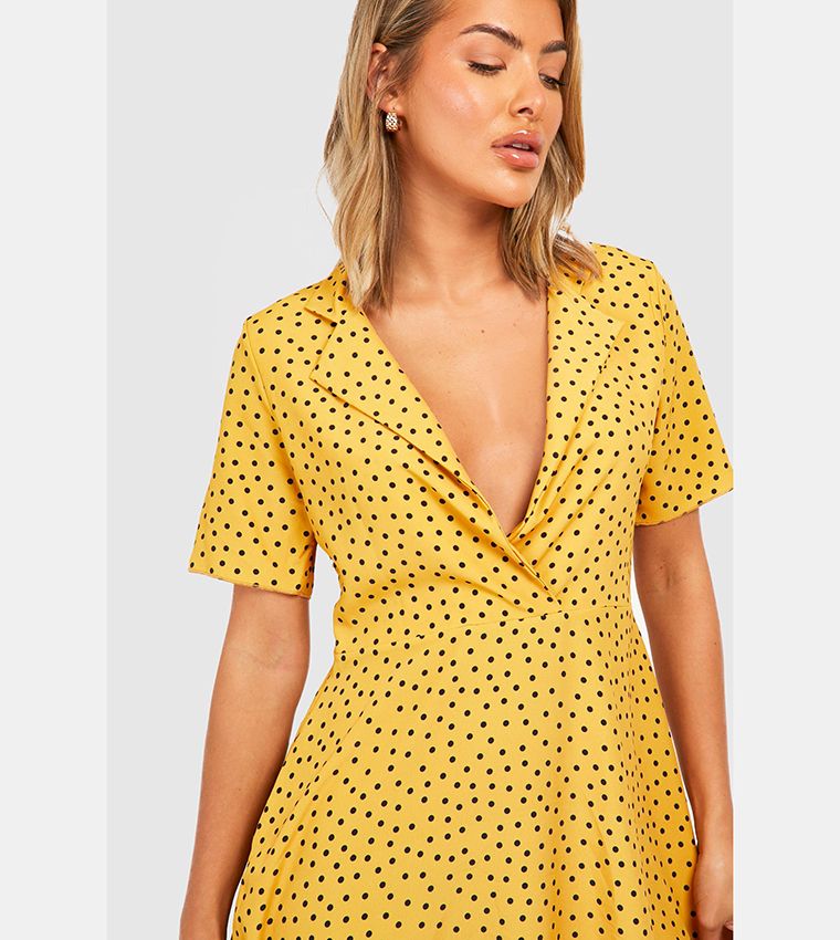 Wrap Top Mustard Yellow Polka Dot Top Mustard Polka Dot High Neck