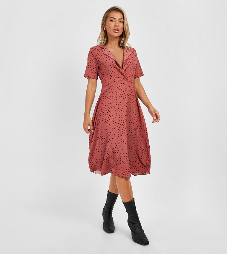 brown polka dot dress boohoo Dott Dress main image 1