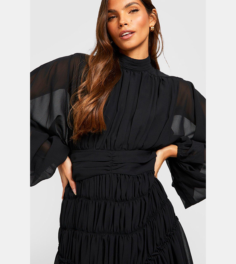boohoo high neck ruffle dress