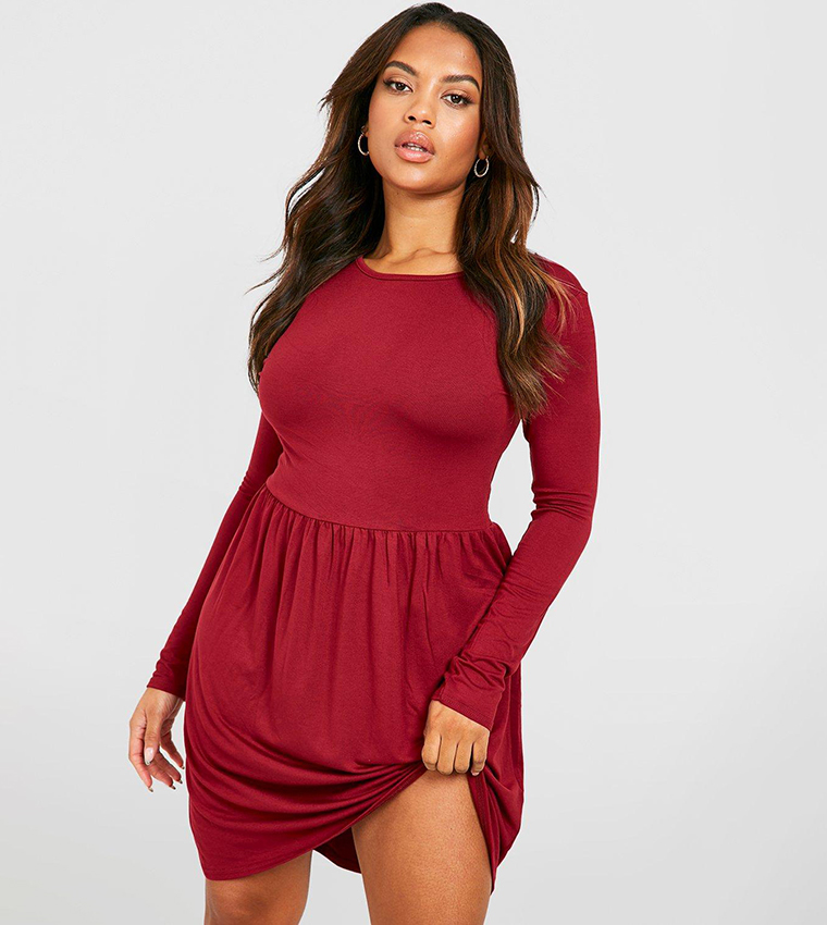 open lace back dress Brick Red Gingham Long Sleeve Mini Dress - All Dresses