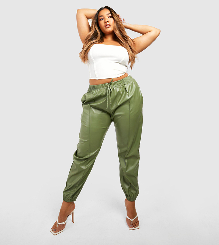 Plus size leather online look joggers