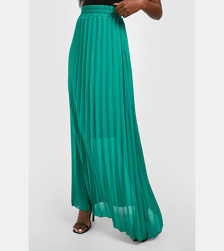 Chiffon pleated 2024 maxi skirt green