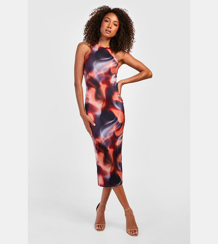 Buy Boohoo Slinky Abstract Smoke Racer Bodycon Midi Dress In Multiple Colors 6thStreet Bahrain