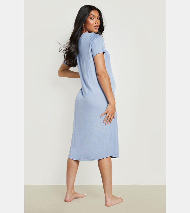 Buy Boohoo Maternity Midi Button Front Nightdress In Blue 6thStreet Bahrain