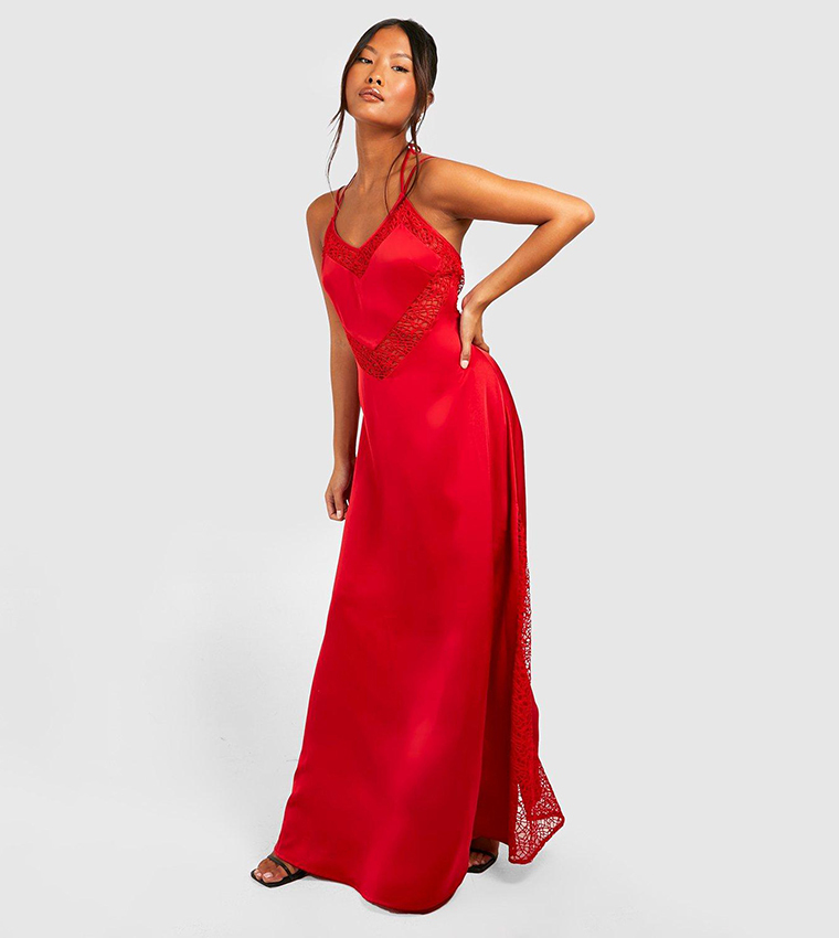 satin lace lace panel maxi dress