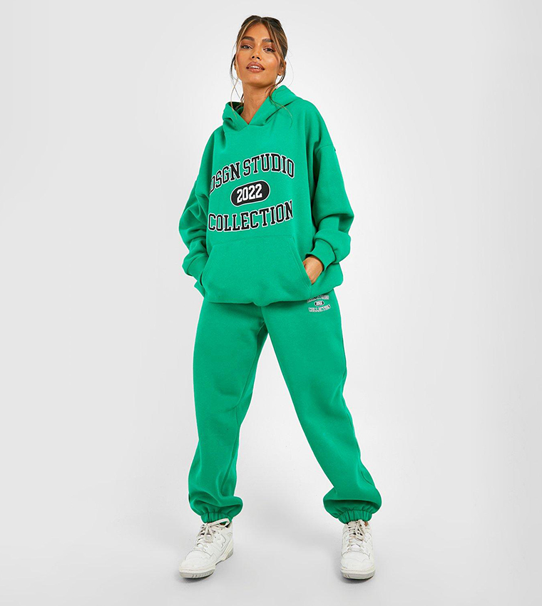 Buy Boohoo Design Studio Collegiate Slogan Hooded Tracksuit In