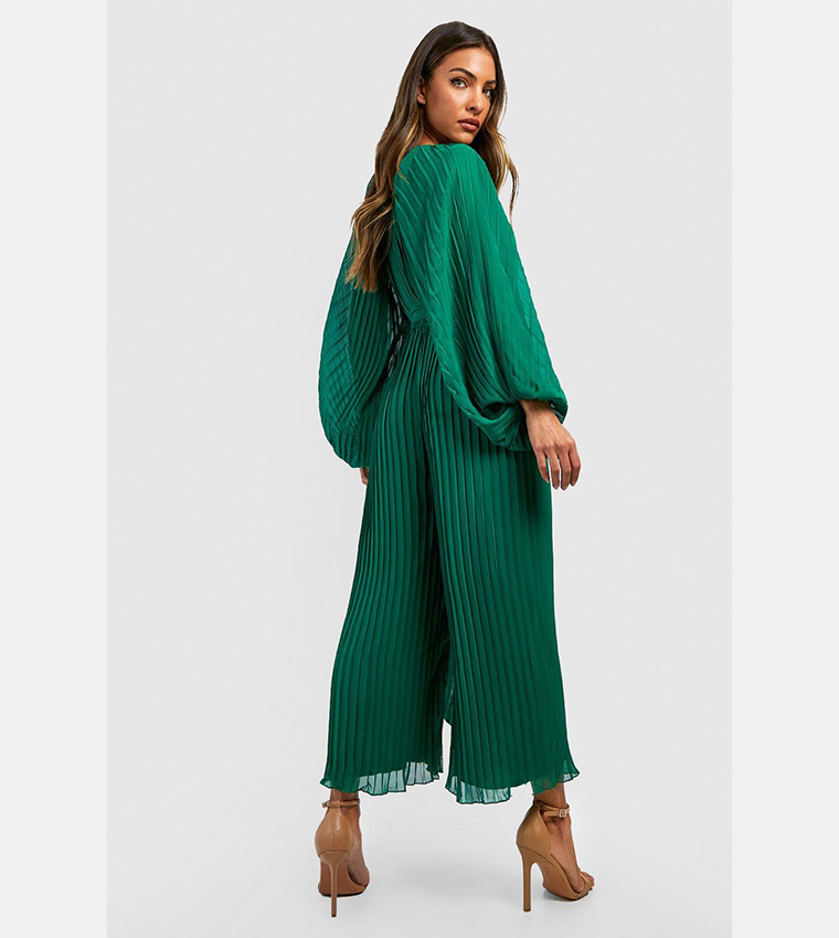 Pleated Long Sleeves Culotte Jumpsuit