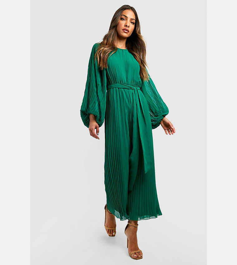 Pleated Long Sleeves Culotte Jumpsuit