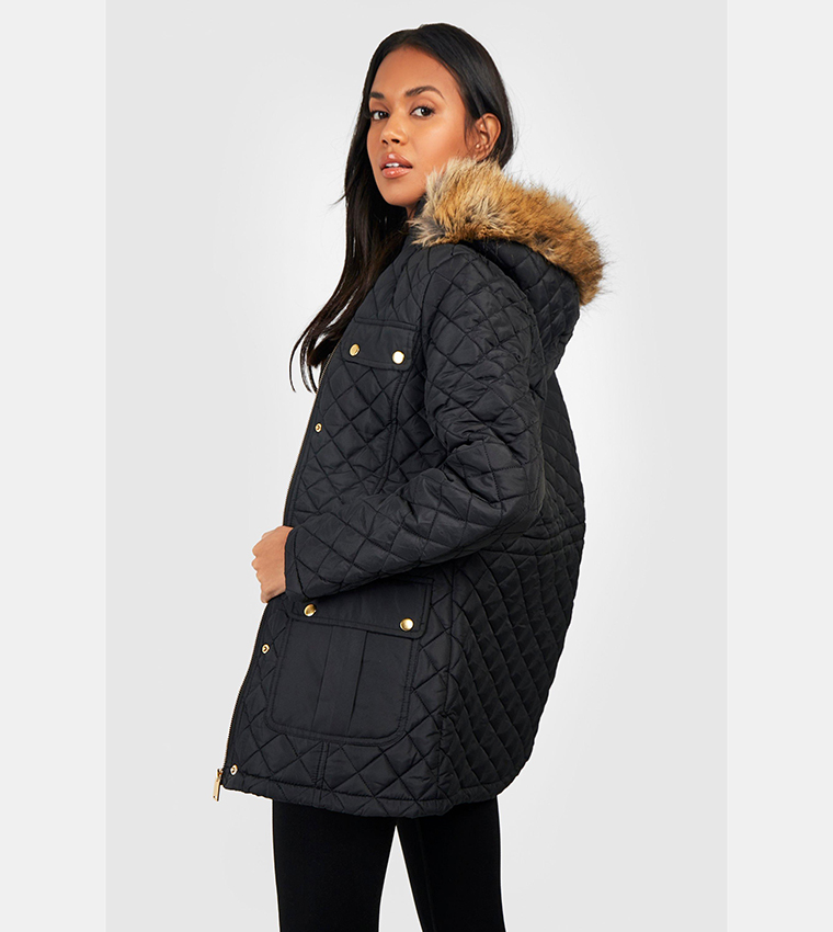 Faux Fur Trim Parka Jacket