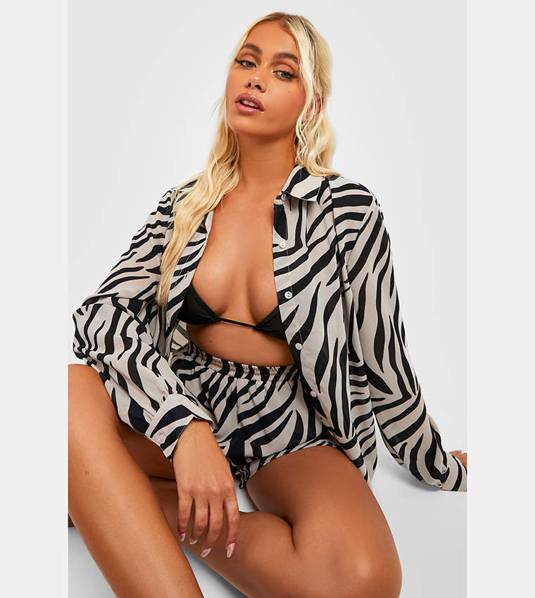 Zebra Print Shirt & Shorts Beach Co-Ord Set