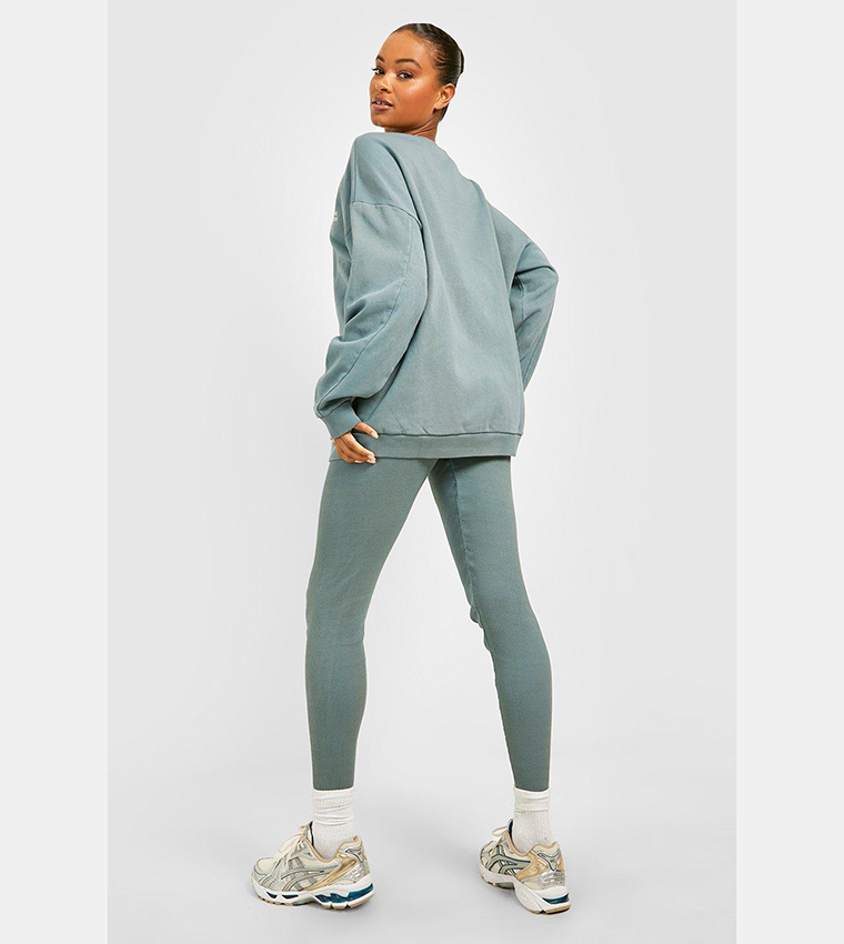 Buy Boohoo Thick Rib Leggings And Oversized Sweatshirt Set In Grey