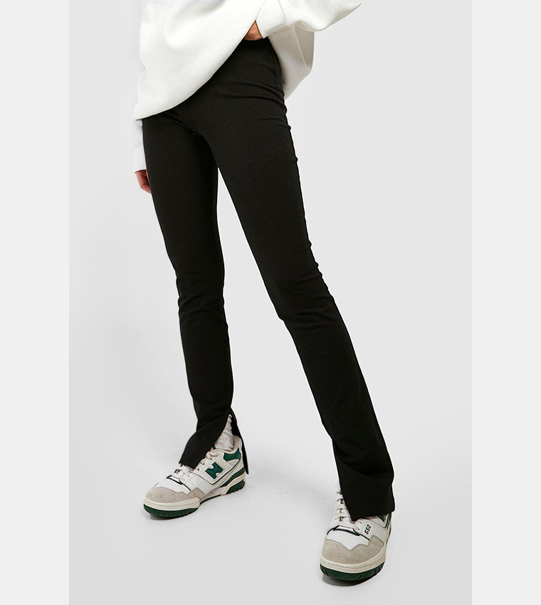 Buy Boohoo Basic Cotton High Waisted Split Hem Leggings In Black