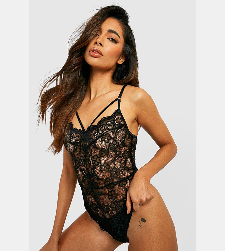 ASOS DESIGN organza ruffle bodysuit in black