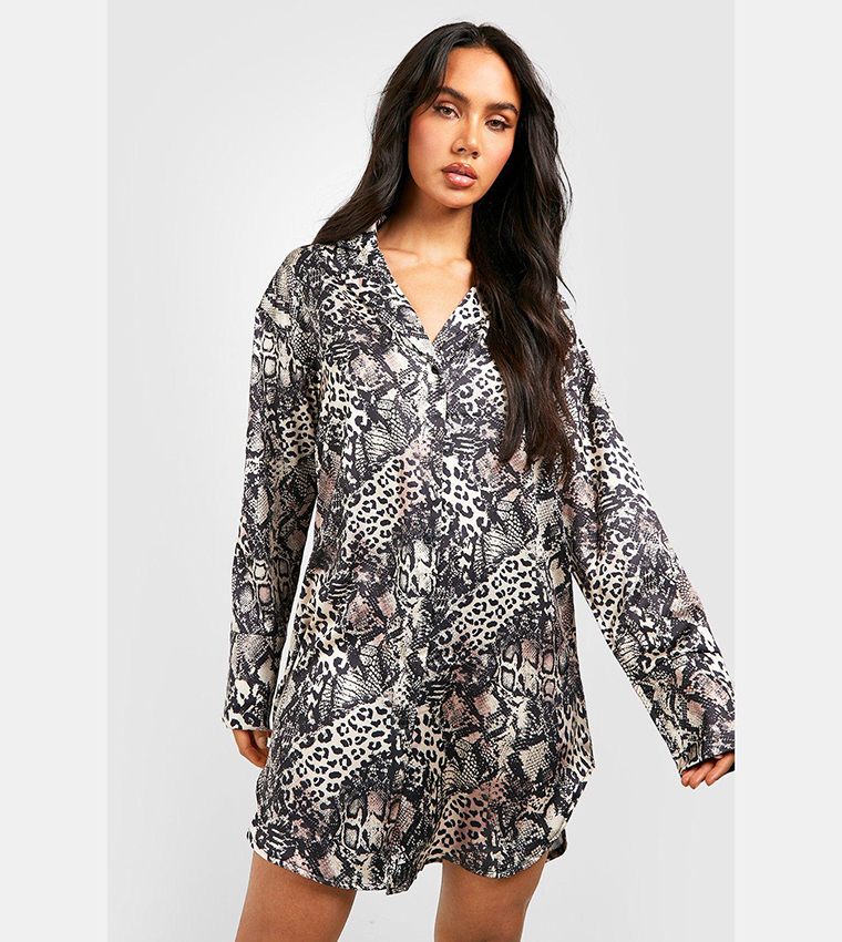 Oversized snake shop print shirt dress