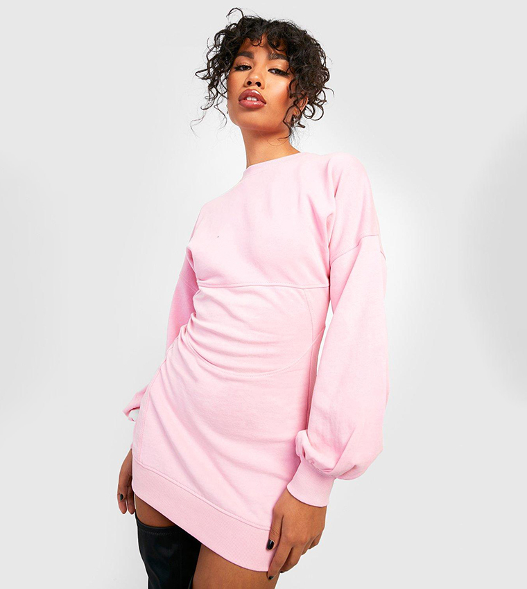 Buy Boohoo Acid Wash Corset Detail Fitted Sweatshirt Dress In Pink 6thStreet Bahrain