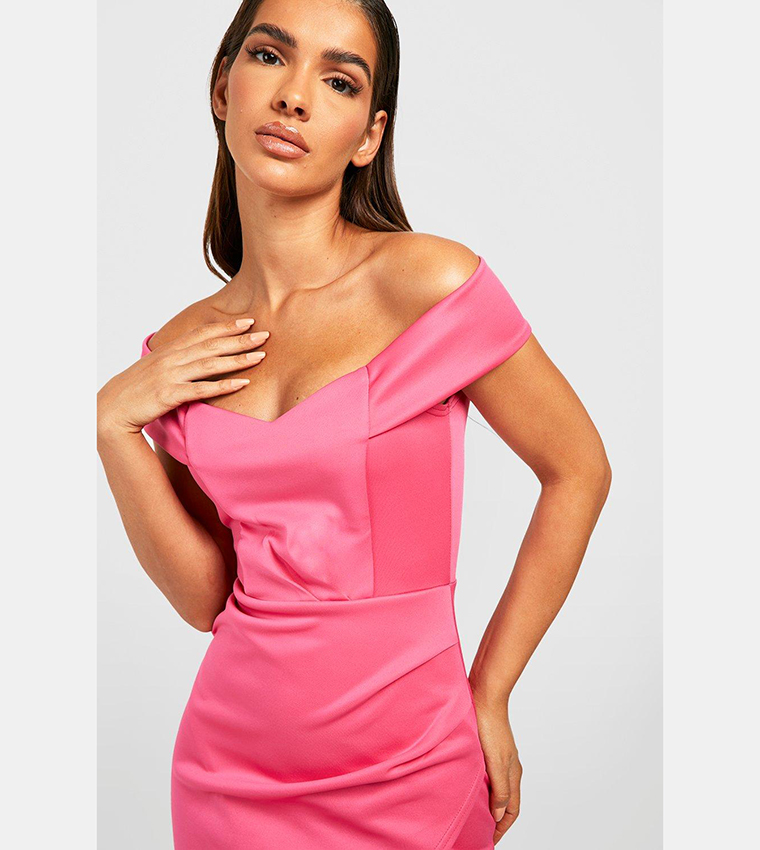 Bandeau Scuba Midi Dress - Hot Pink
